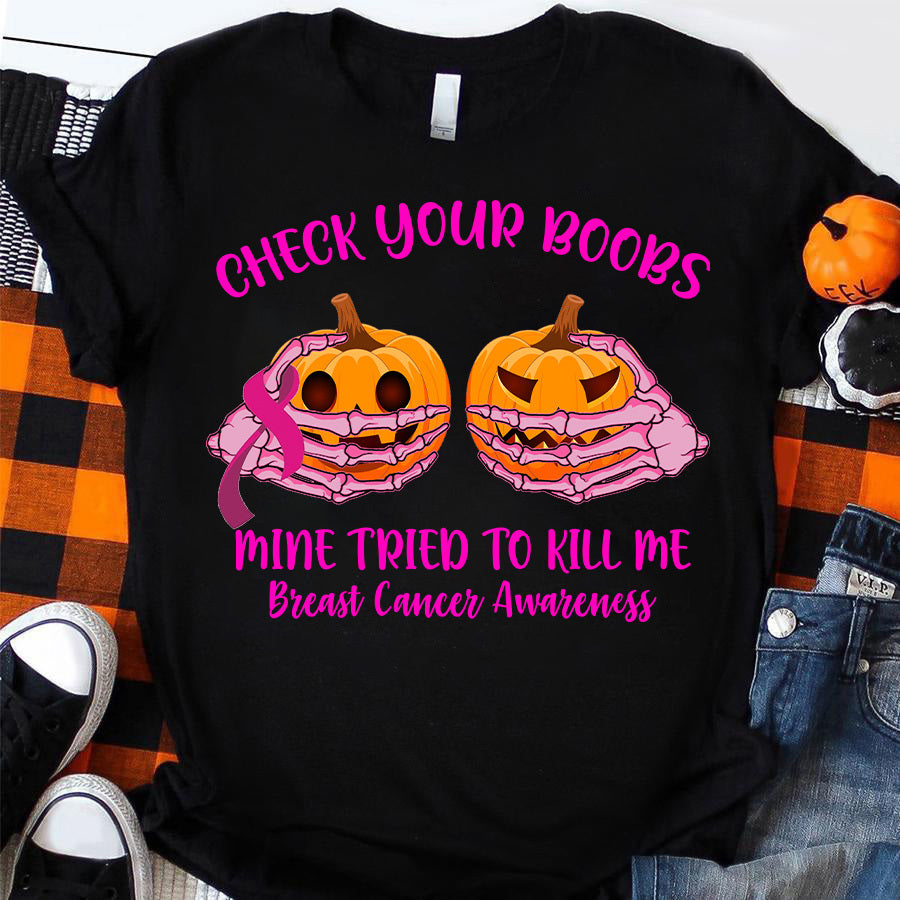 Pumpkin Boobs Shirt Funny Halloween T-Shirt Skeleton Boobs T Shirt