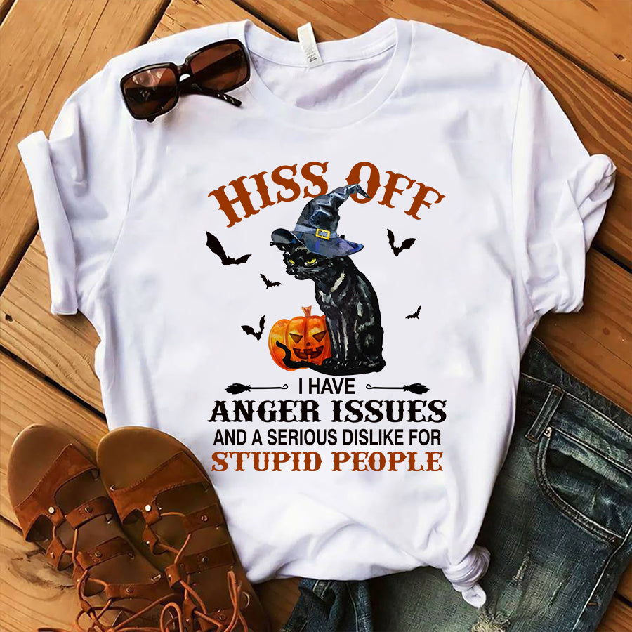 Hiss off i have anger issues halloween t shirts, funny halloween shirt, Balck cat halloween Unisex t shirts