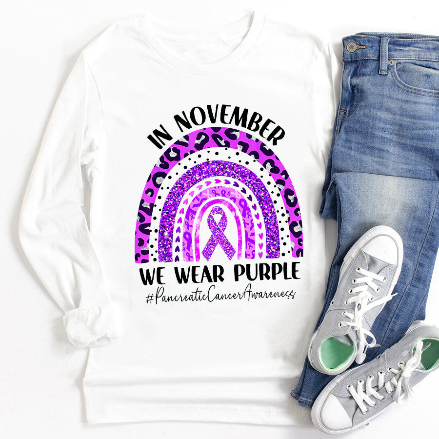 Rainbow November We Wear Purple Pancreatic Cancer Awareness T Shirt , Pancreatic Cancer Awareness Ribbon Day, Pancreatic Ribbon