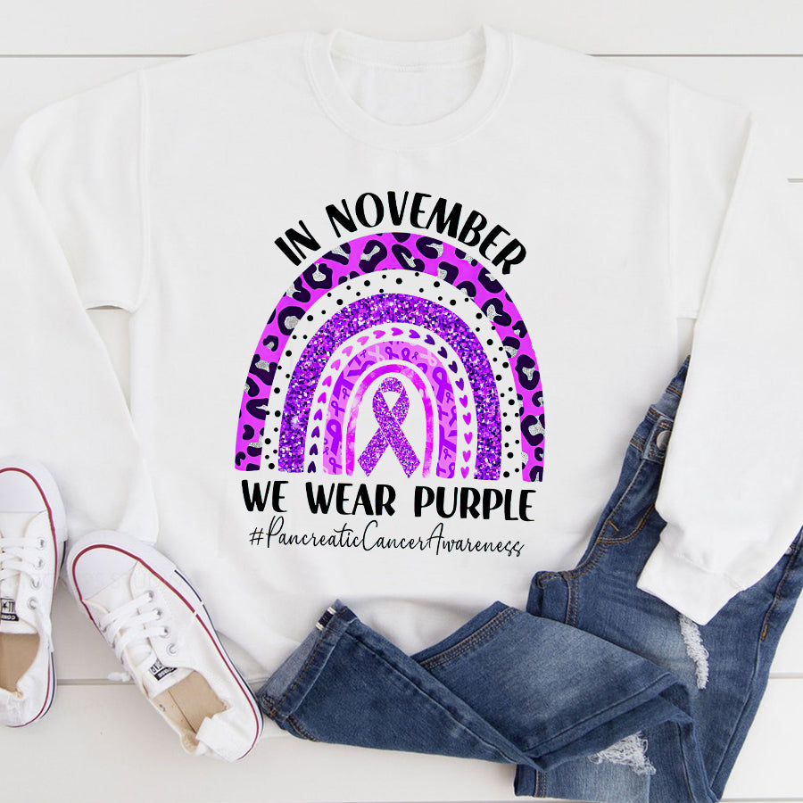 Rainbow November We Wear Purple Pancreatic Cancer Awareness T Shirt , Pancreatic Cancer Awareness Ribbon Day, Pancreatic Ribbon