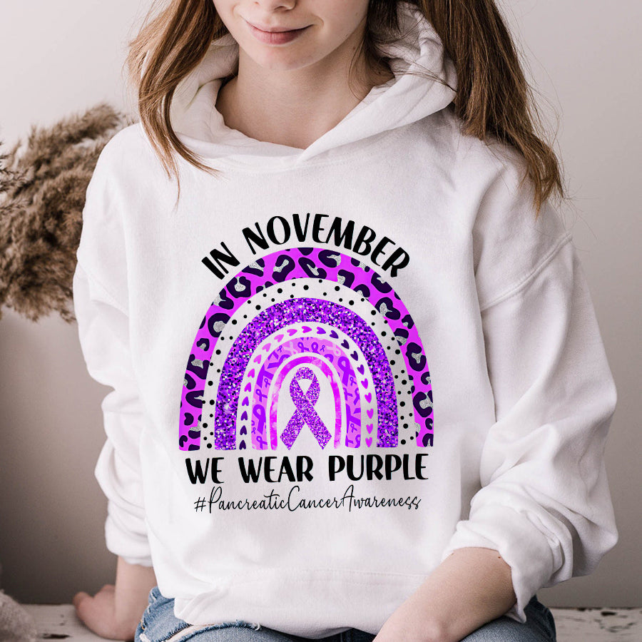 Rainbow November We Wear Purple Pancreatic Cancer Awareness T Shirt , Pancreatic Cancer Awareness Ribbon Day, Pancreatic Ribbon