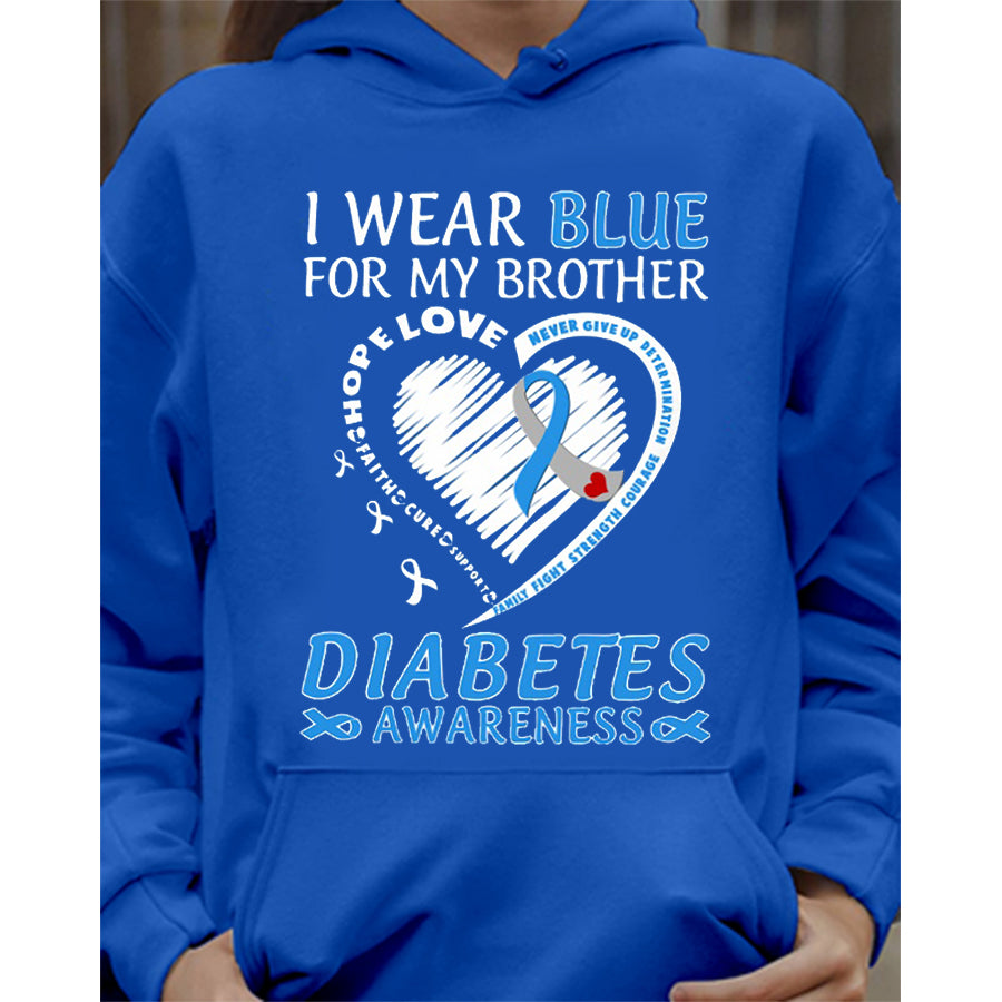 I Wear Blue For My Brother T Shirt , T1D Diabetes Awareness Gift, World Diabetes Day, Blue Ribbon