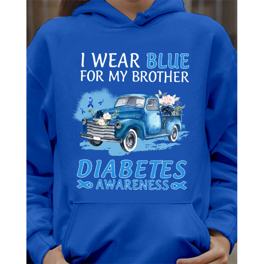 Truck Car I Wear Blue For My Brother T Shirt , T1D Diabetes Awareness Gift, World Diabetes Day, Blue Ribbon