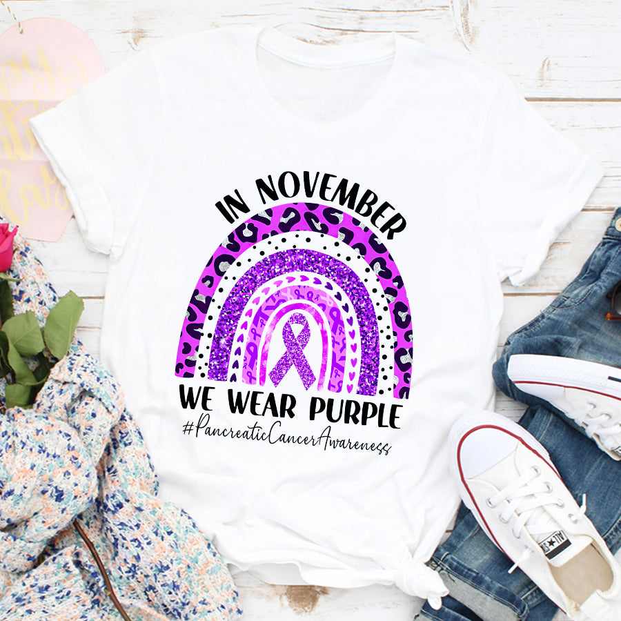 Rainbow November We Wear Purple Pancreatic Cancer Awareness T Shirt , Pancreatic Cancer Awareness Ribbon Day, Pancreatic Ribbon