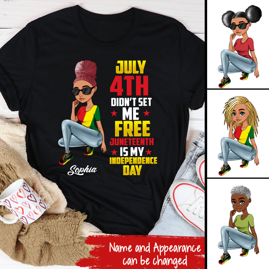 Juneteenth Shirt, Custom Juneteenth Shirt, June 19th Birthday Juneteenth Freedom Black Woman Afro Hair T-Shirt