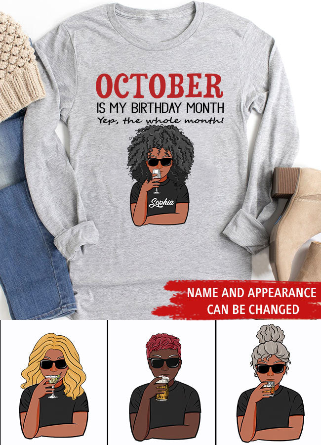 Custom October Birthday Shirt For Woman, Queens are Born In October Gifts, Melanin Afro Woman Shirt, Black Girl Tee, Afro Queen Gift