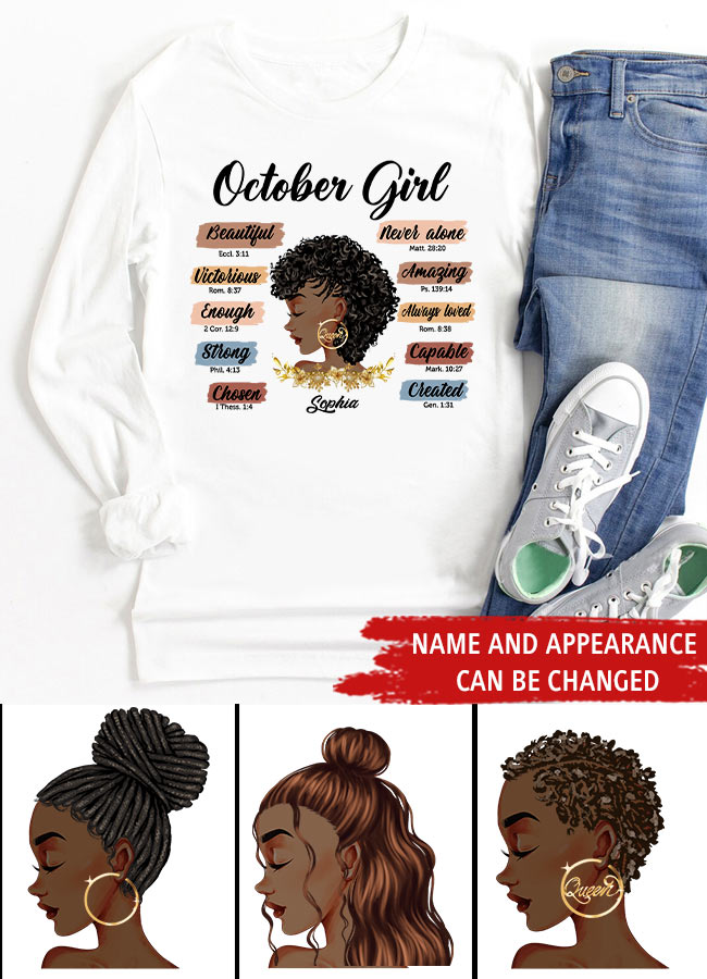 Custom October Birthday Shirt For Woman, Queens are Born In October Gifts, Melanin Afro Woman Shirt, Black Girl Tee, Afro Queen Gift
