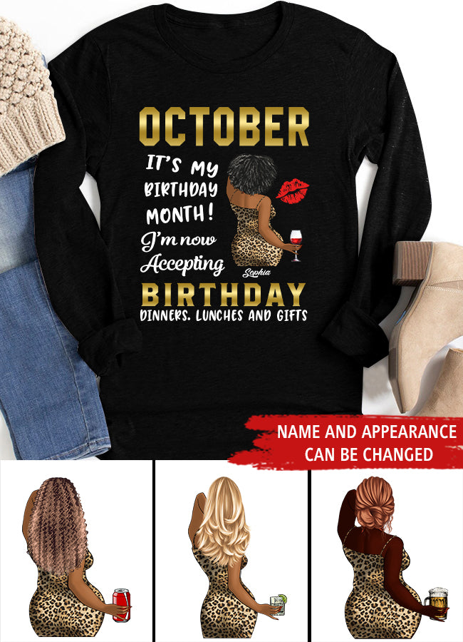 Custom October Birthday Shirt For Woman, Queens are Born In October Gifts, Melanin Afro Woman Shirt, Black Girl Tee, Afro Queen Gift