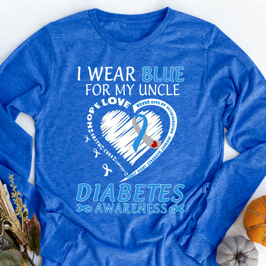 I Wear Blue For My Uncle T Shirt , T1D Diabetes Awareness Gift, World Diabetes Day, Blue Ribbon