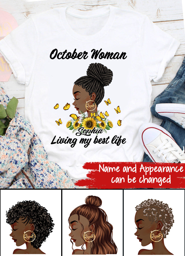 Custom October Birthday Shirt For Woman, Queens are Born In October Gifts, Melanin Afro Woman Shirt, Black Girl Tee, Afro Queen Gift