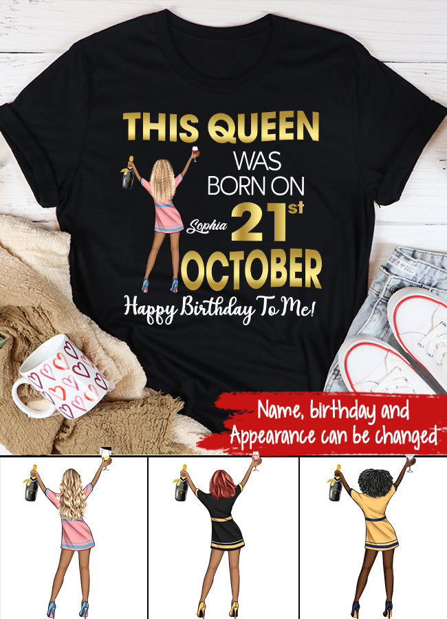 Custom October Birthday Shirt For Woman, Queens are Born In October Gifts, Melanin Afro Woman Shirt, Black Girl Tee, Afro Queen Gift