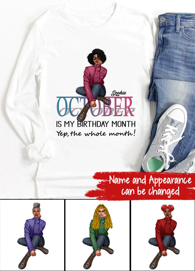 Custom October Birthday Shirt For Woman, Queens are Born In October Gifts, Melanin Afro Woman Shirt, Black Girl Tee, Afro Queen Gift