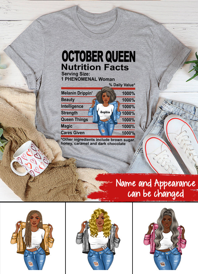 Custom October Birthday Shirt For Woman, Queens are Born In October Gifts, Melanin Afro Woman Shirt, Black Girl Tee, Afro Queen Gift