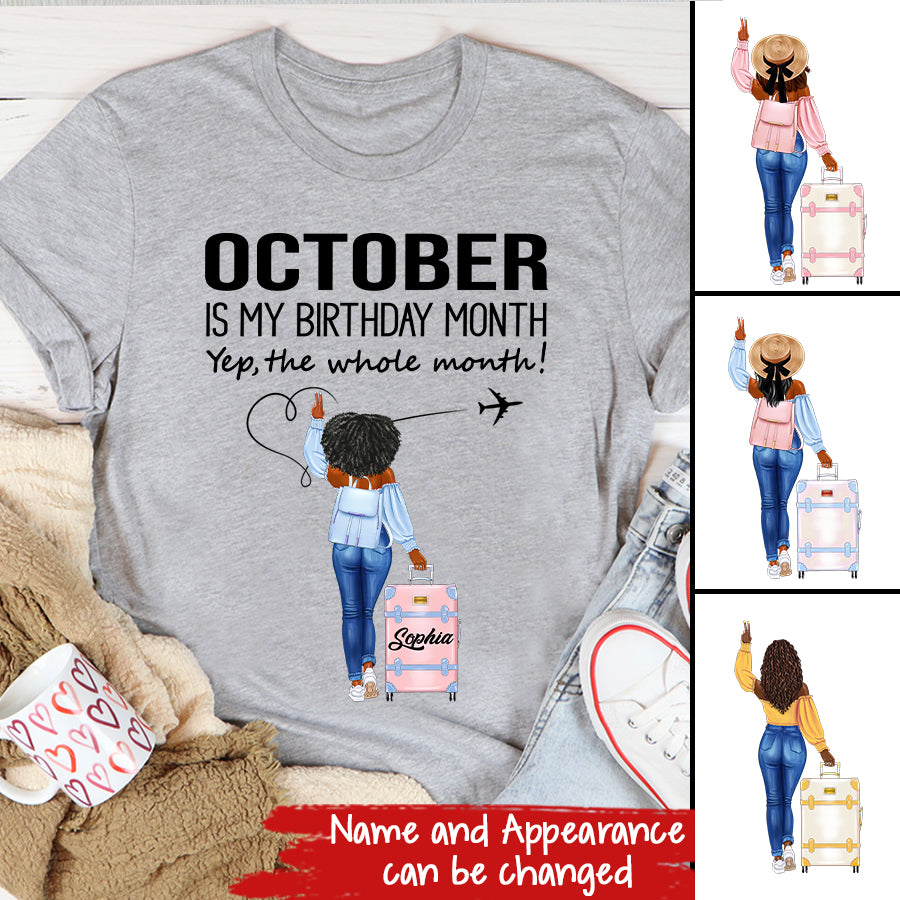 Custom October Birthday Shirt For Woman, Queens are Born In October Gifts, Melanin Afro Woman Shirt, Black Girl Tee, Afro Queen Gift