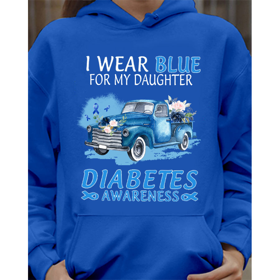 Truck Car I Wear Blue For My Daughter T Shirt , T1D Diabetes Awareness Gift, World Diabetes Day, Blue Ribbon
