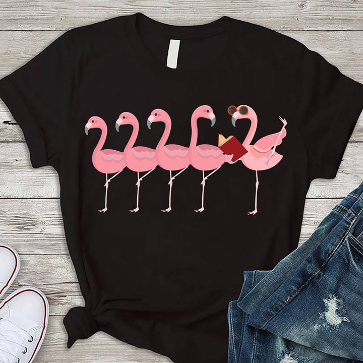Book Shirt, Pink Flamingo Shirt, Bookish T Shirts, Flamingo Shirt, Reading Gifts, Book Lover T Shirt Unisex Cotton T Shirt