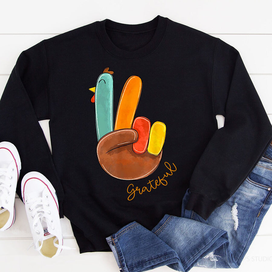 Peace Love Turkey Grateful Turkey Hand Sign Thanksgiving T Shirt ,Family Thanksgiving Shirt ,Funny Thanksgiving Gift