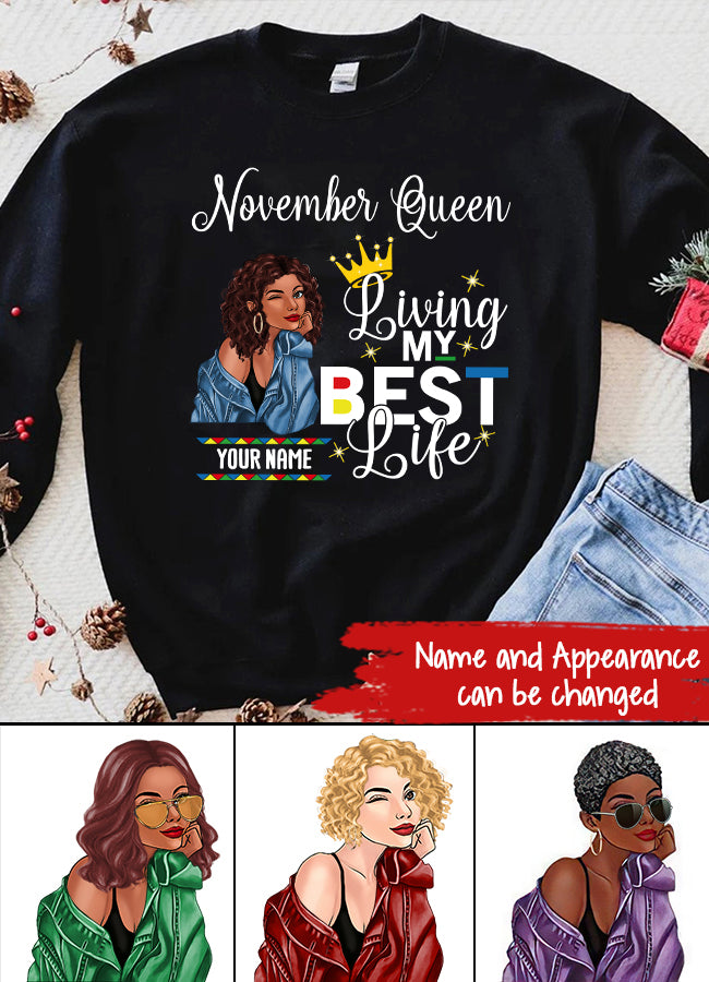 Custom November Birthday Shirt For Woman, Queens Are Born In November Gifts, Melanin Afro Woman Shirt, Black Girl Tee, Afro Queen Gift