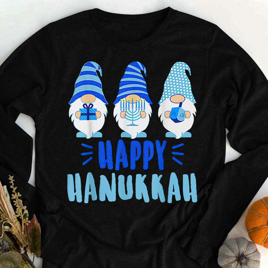 Happy Hanukkah 2021 Gnome Menorah Dreidel Costume T Shirt, Funny Hanukkah Shirts, Chanukah Gifts