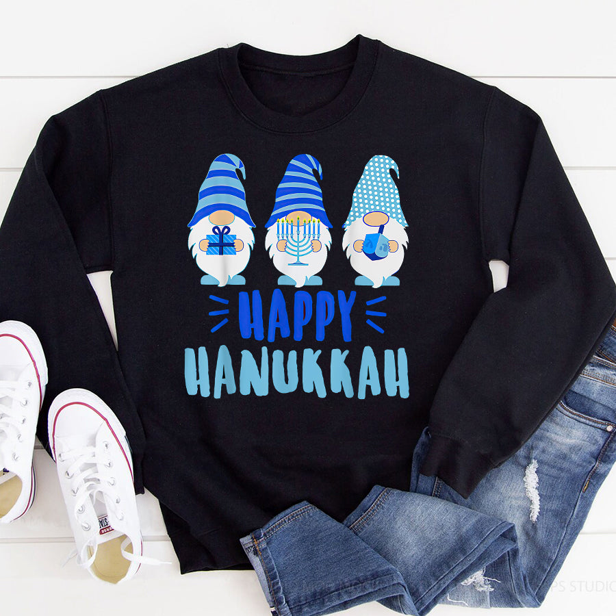 Happy Hanukkah 2021 Gnome Menorah Dreidel Costume T Shirt, Funny Hanukkah Shirts, Chanukah Gifts