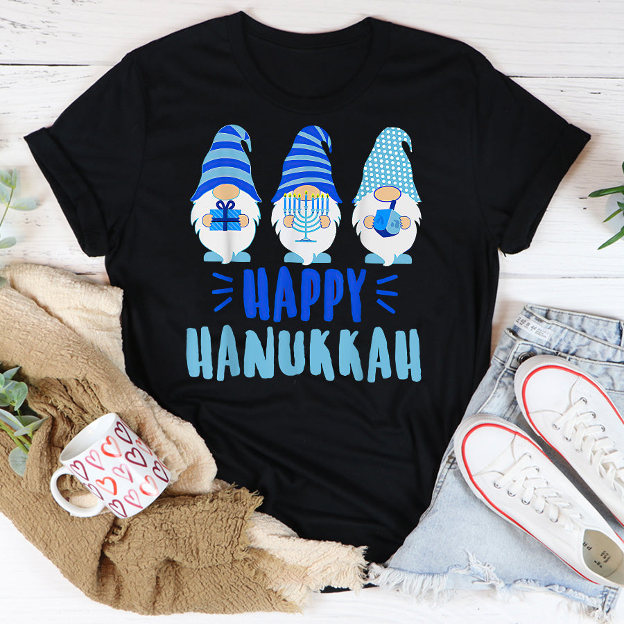 Happy Hanukkah 2021 Gnome Menorah Dreidel Costume T Shirt, Funny Hanukkah Shirts, Chanukah Gifts