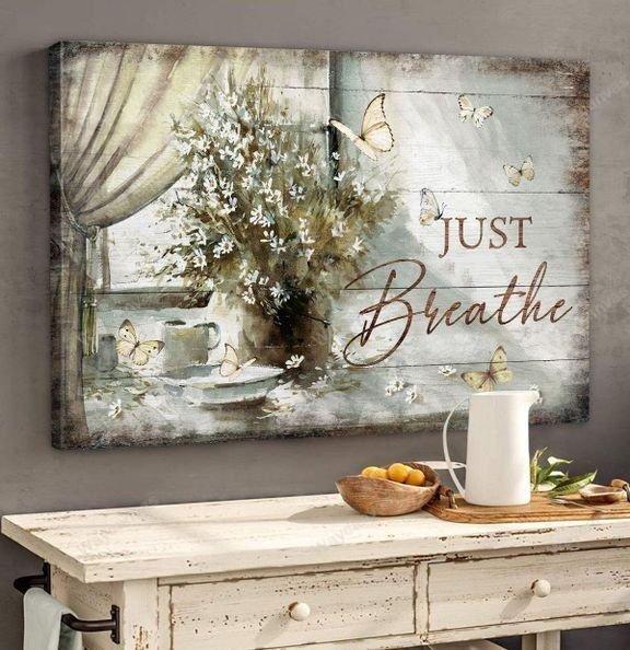 Canvas Print Christian, Just Breath Poster, Jesus Canvas, God Canvas, Quote Canvas Print, Jesus Canvas Wall Art, Home Decor