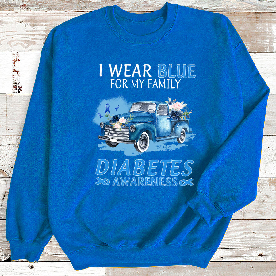 Truck Car I Wear Blue For My Family T Shirt , T1D Diabetes Awareness Gift, World Diabetes Day, Blue Ribbon