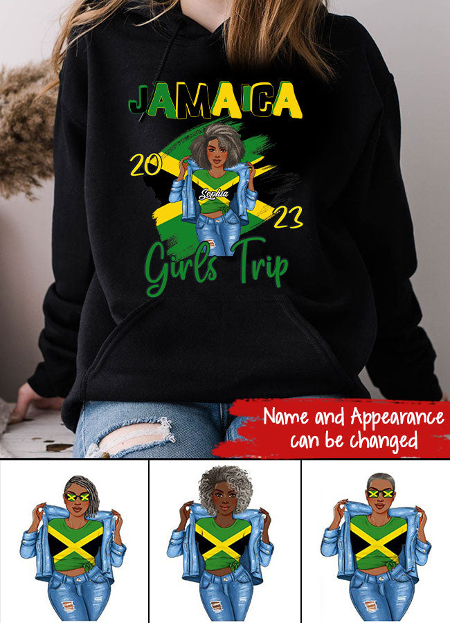 Jamaica Girl Queen Shirt Jamaincan Queen African American Afro Woman Jamaica Flag Gift Jamaica Girls Trip Vacation Travel Matching Lips 2023 T-Shirt