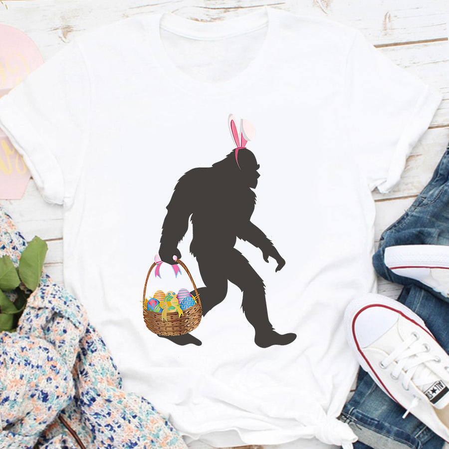 Easter Shirt Funny Bigfoot Easter Design with Easter Basket and Bigfoot T-Shirt Funny Easter Gift For Kids