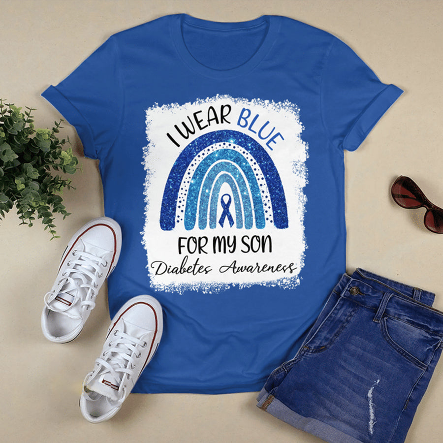 I Wear Blue For My Son Rainbow T Shirt , T1D Diabetes Awareness Gift, World Diabetes Day, Blue Ribbon