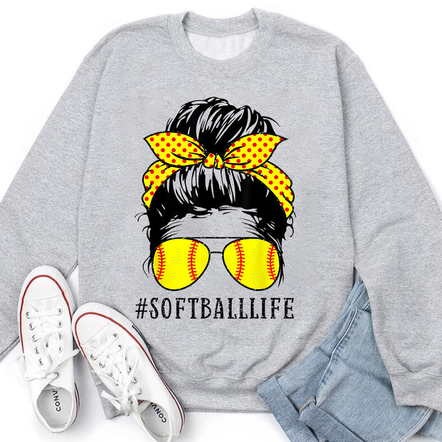 Baseball Mom Shirt Mom Life Softball Baseball Mom Mothers Day Messy Bun Womens T-Shirt Mother Day Shirts