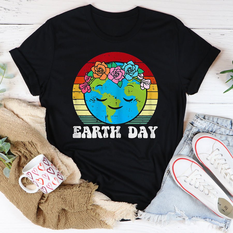 Earth Day Everyday Shirt Earth Day Flowers Head Sunset Retro Toddler T-Shirt Save The Planet Shirts