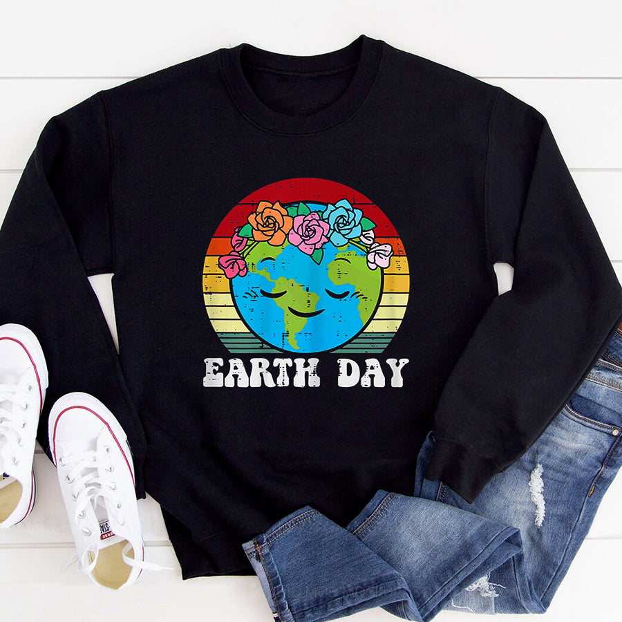 Earth Day Everyday Shirt Earth Day Flowers Head Sunset Retro Toddler T-Shirt Save The Planet Shirts