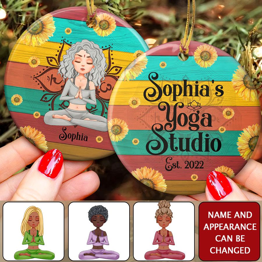 Yoga Studio - Personalized Two-Sided Ceramic Ornament - Christmas Gift For Yoga Lovers