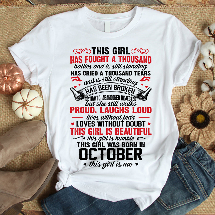 This Girl Was Born In October, her birthday gifts for October, October Birthday cotton Shirts for woman, Queens are born in October