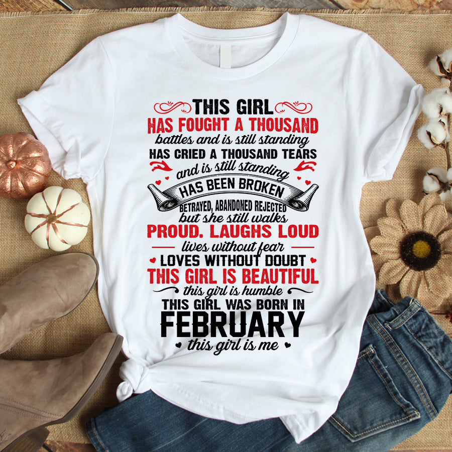 This Girl Was Born In February, her birthday gifts for February, February Birthday cotton Shirts for woman, Queens are born in February