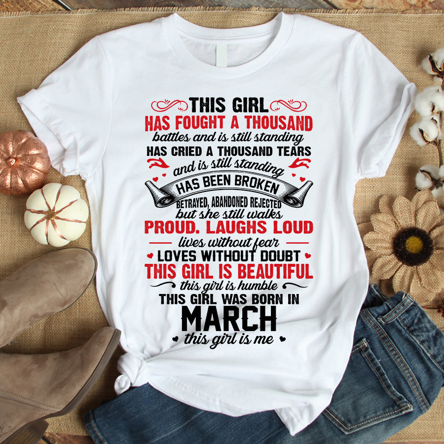 This Girl Was Born In March, her birthday gifts for March, March Birthday cotton Shirts for woman, Queens are born in March