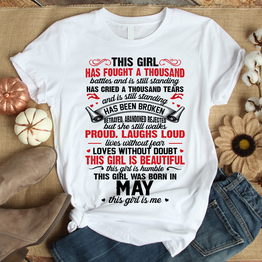 This Girl Was Born In May, her birthday gifts for May, May Birthday cotton Shirts for woman, Queens are born in May