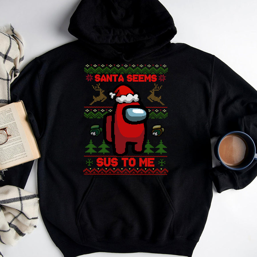 Santa seems sus to me christmas t shirt, among us christmas shirts, crewmate shirt, best christmas gifts unisex shirt