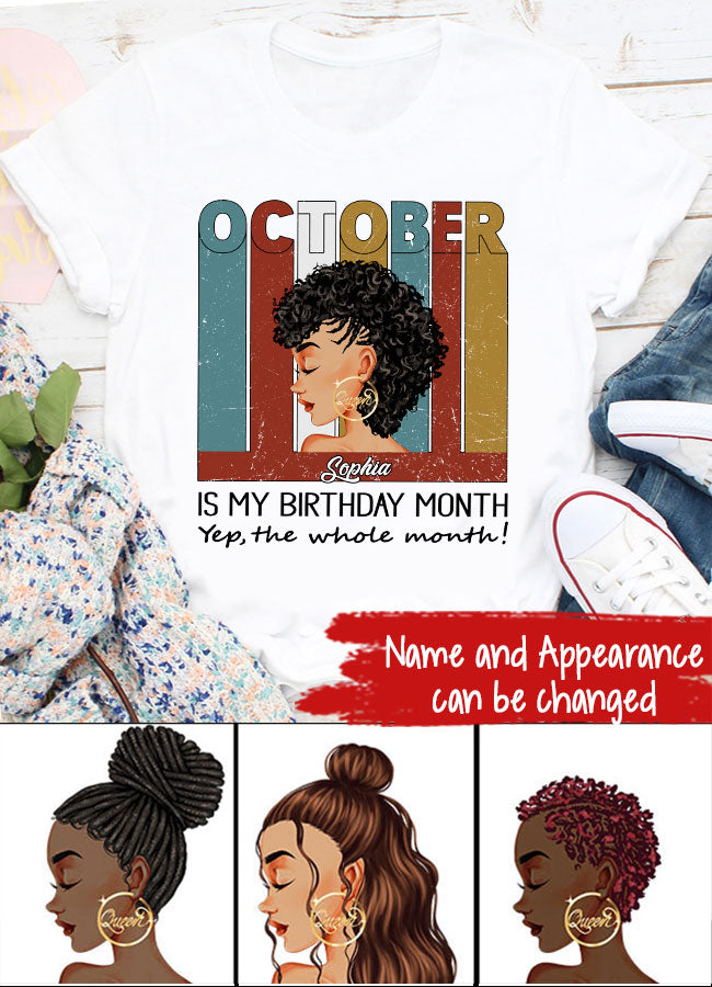 Custom October Birthday Shirt For Woman, Queens are Born In October Gifts, Melanin Afro Woman Shirt, Black Girl Tee, Afro Queen Gift
