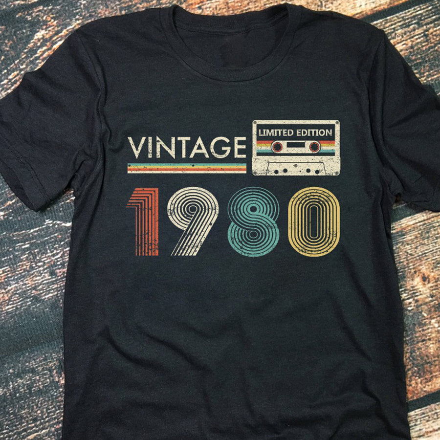 Vintage 1980 - 43 years of being awesome 43rd birthday unique t shirt for woman, her gifts for 43 years old, Turning 43 and fabulous birthday cotton shirt