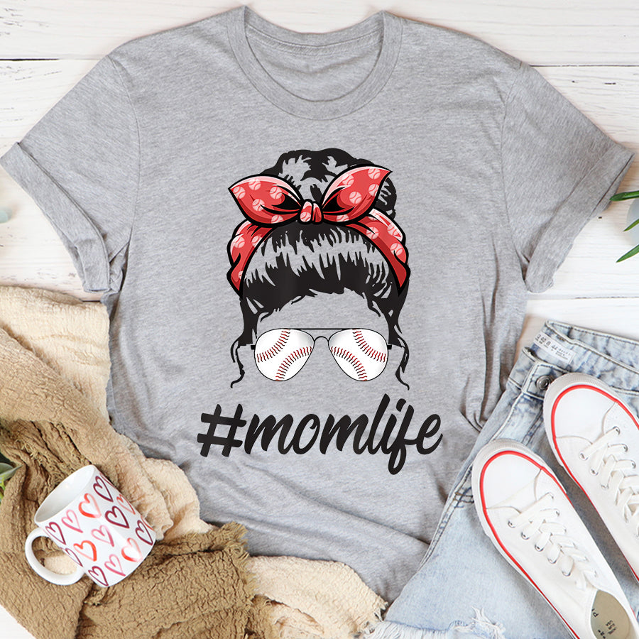 Baseball Mom Life Shirt, Baseball Mom, Messy Bun Woman - StirTshirt