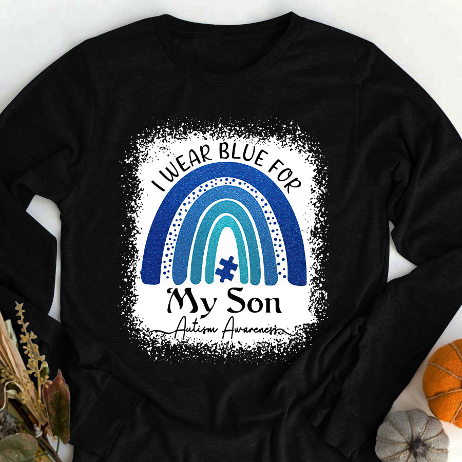I Wear Blue For My Son Autism Awareness Rainbow T-Shirt Dad Mom Autism Awareness Shirt
