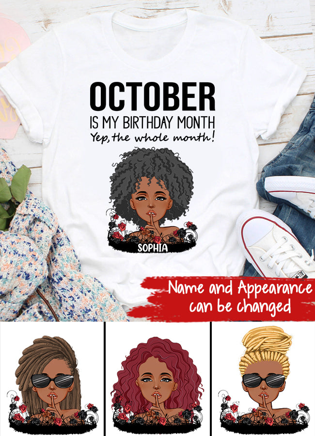 Custom October Birthday Shirt For Woman, Queens are Born In October Gifts, Melanin Afro Woman Shirt, Black Girl Tee, Afro Queen Gift