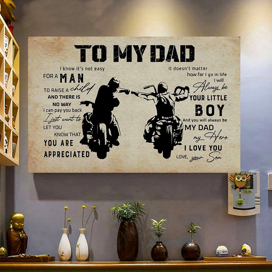 To my dad father&#39;s day poster, father&#39;s day gift, father son motorcycle poster, Father Day Gift, Wall Art Decor, Home decor