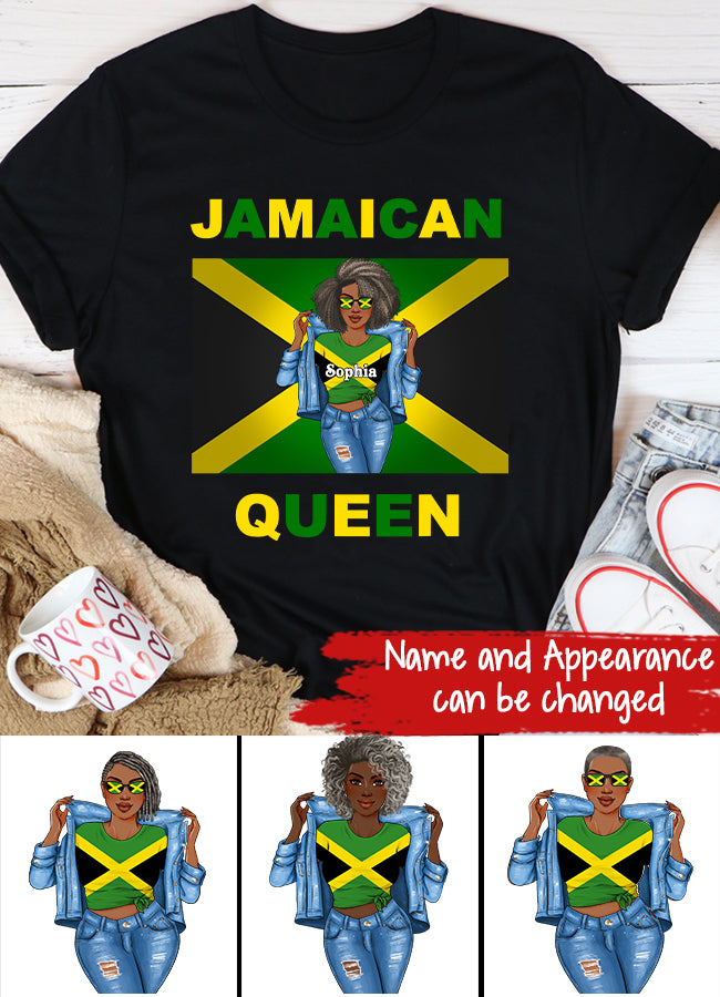 Jamaica Girl Queen Shirt Jamaincan Queen African American Afro Woman Jamaica Flag Gift Jamaican Queen - Proud and Independent black Jamaica Women T-Shirt