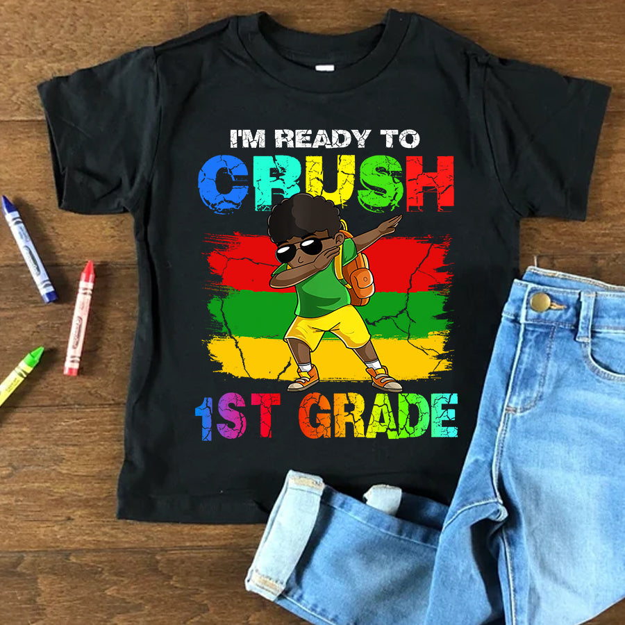 Back to School Shirts I'm Ready To Crush 1st Grade Black Boy T-Shirt