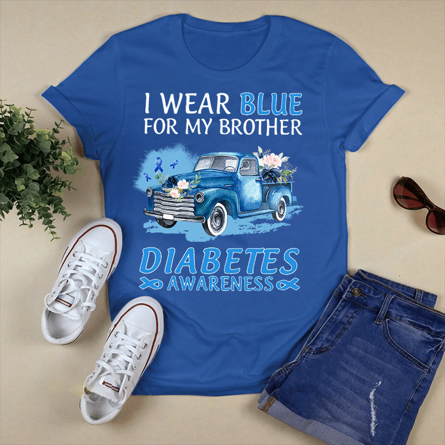 Truck Car I Wear Blue For My Brother T Shirt , T1D Diabetes Awareness Gift, World Diabetes Day, Blue Ribbon