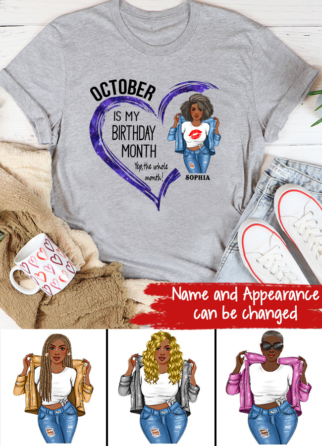 Custom October Birthday Shirt For Woman, Queens are Born In October Gifts, Melanin Afro Woman Shirt, Black Girl Tee, Afro Queen Gift
