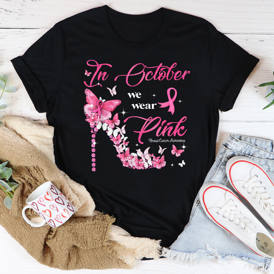 Breast Cancer Awareness Shirts In October We Wear Pink Butterflies Breast Cancer Awareness T-Shirt